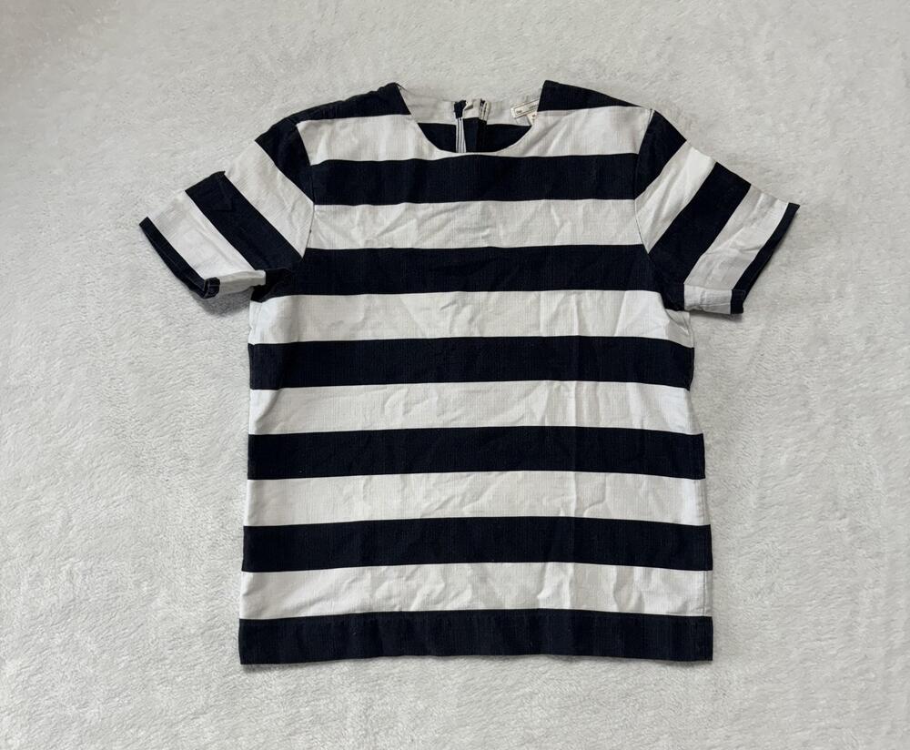 Gap Shirt Womens XS Navy White Striped Short Sleeve Cotton Zip Back